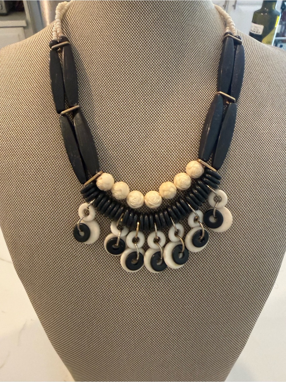 Black and Ivory Statement Pendant Necklace - Women Jewelry